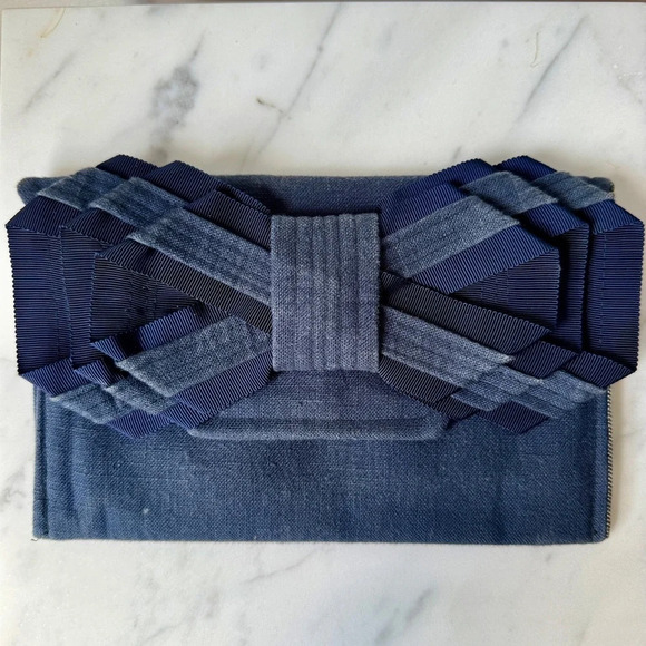 Navy Clutch with Triple Bow Detail - Picture 3 of 4